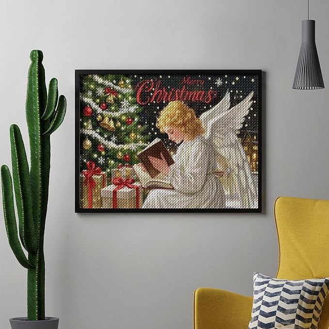 AIVKIEJK Diamond Painting Kits for Adults - Merry Christmas Angel Welcome Painting DIY 5D Full Drill Diamond Dots Paintings with Diamonds Gem Art and Crafts Home Decor 12"x16"