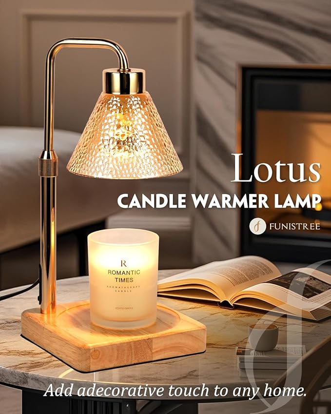 Funistree Candle Warmer Lamp with Timer Dimmable, Adjustable Height, Christmas Anniversary Women Gifts for Her Girlfriend, House Warming Gifts New Home, Wax Warmer Lamp for Jar Candles with 2 Bulbs