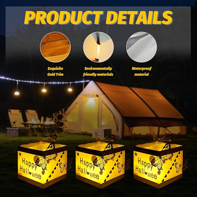 40PCS Gold+White Outdoor Floating Candle Lantern Kit - DIY Tangled Paper Lantern Pattern, Waterproof Wishing Lanterns for Garden, Patio, Hallowee & Christmas,Wedding Pool Decoration