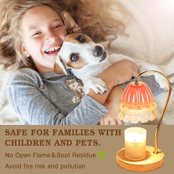 Flower Candle Warmer Lamp with Timer, Wax Warmer, Height Adjustable, Birthday Gifts for Women, Mom, Sister, Candle Lamp Warmer, Electric Dimmable Candle Warmer, Vintage Home Decor