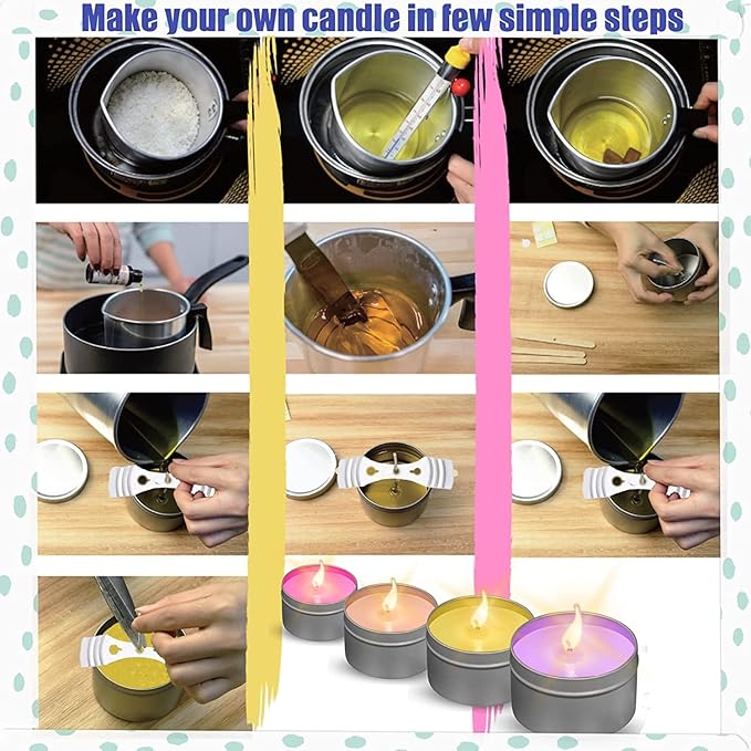 BLULAURELS Candle Making Kit - Complete Candle Maker Kit, Scented Candle Making Supplies Set Including Soy Wax, Fragrance Oil, Thermometer, Wicks, Tins, Melting Pot, Pouring Pot and More TH0JY-1210