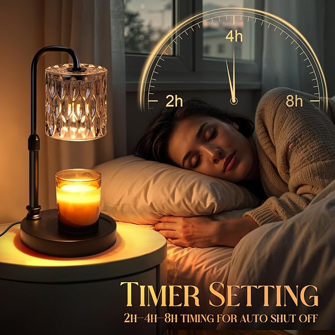 Candle Warmer Lamp with Timer &Dimmer, Adjustable Height Candle Wax Warmer Warming Lamp with 2x50W Bulbs for Scented Candles for Housewarming Bedroom Home Decor Mom Women