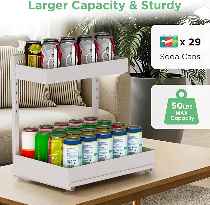 Under Sink Organizer Bathroom Kitchen: 2 Pack 2 Tier Metal Under Cabinet Storage with Height-adjustable Shelf and Pull out Rack for Pantry Vanity Cupboard Counter Countertop