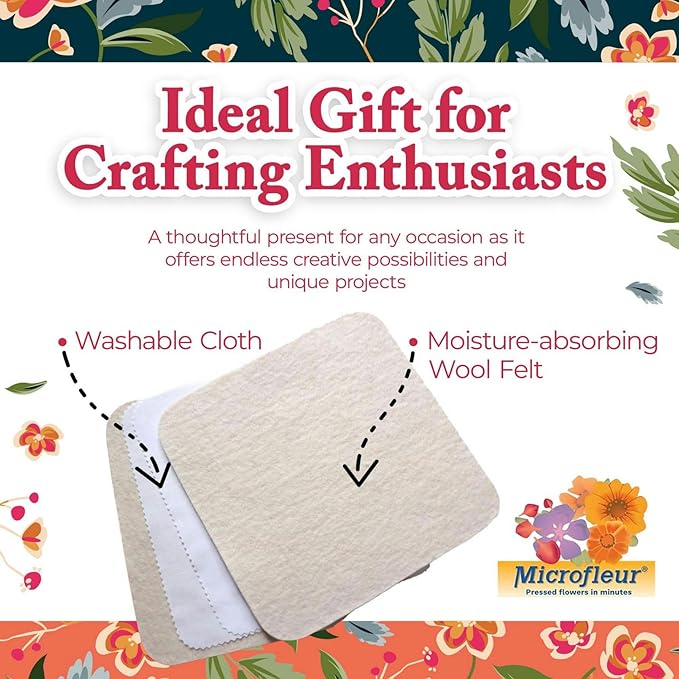 Microfleur - Max Microwave Flower Press Refill Pack - Floral Art Crafting Accessory, Creative Pressing, DIY Handicrafts Creations for Plant Lovers, Replacement Washable Cotton Liners - 9" (23 cm)