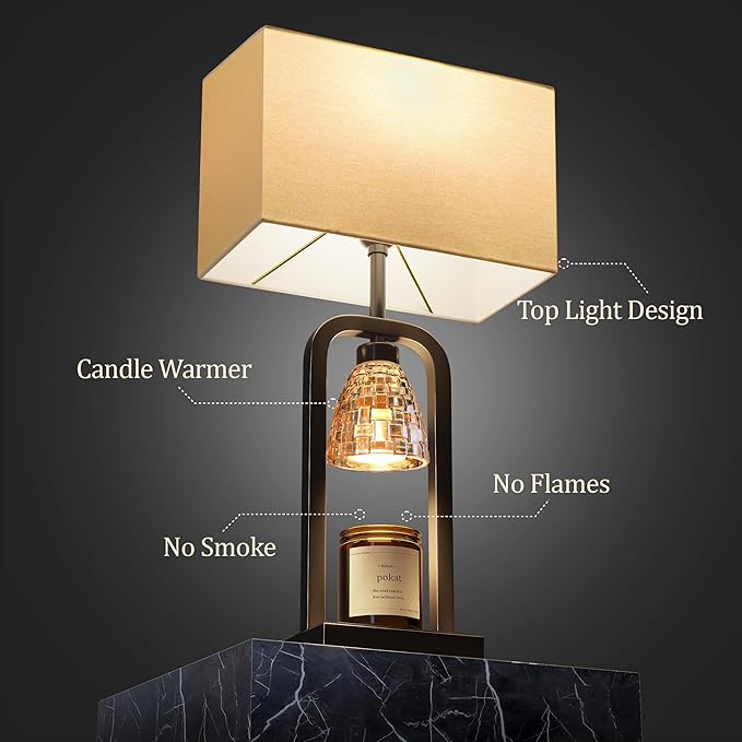 PoKat Lamp Candle Warmer Black, Farmhouse Candle Warmer Lamp with Timer Dimmer, Wax Light Warming Table Lamp for Jar Candles, Bedside Lamp for House Warming Home Decor Living Room, Bulb Included
