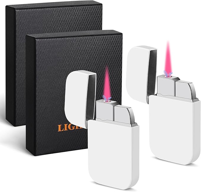 2 Pack Pink Flame Torch Lighter,Cute White Lighter,Refillable Butane Lighter,Windproof Torch Lighter for Outdoor Camping BBQ Candle,Nice Gift for Girls,Women on Birthday,Mother's Day Without Butane