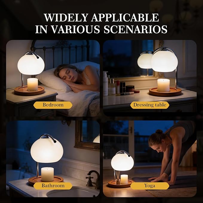 Topyond Candle Warmer Lamp with Extra-Large Solid Wood Tray, Candle Warmer, Dimmable Vintage Aromatherapy Table Lamp, Bedroom Desk Decor Gift for Women and Home Decorators Valentine's Day