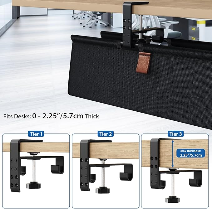 Zilink No Drill Under Desk Cable Management Tray 30" Cord Organizer for Table Clamp/Screw Mount Desk Cable Management Sturdy Waterproof Fabric Cord Hiders for Office, Home