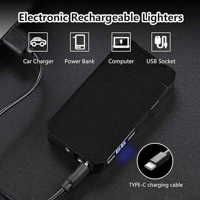 YOZWOO Rechargeable Electric Lighter USB C Electronic Lighters High Power Flame Arc Plasma Lighter Windproof Camping Lighters with Long Battery Life for Home and Outdoor (Frosted Black)