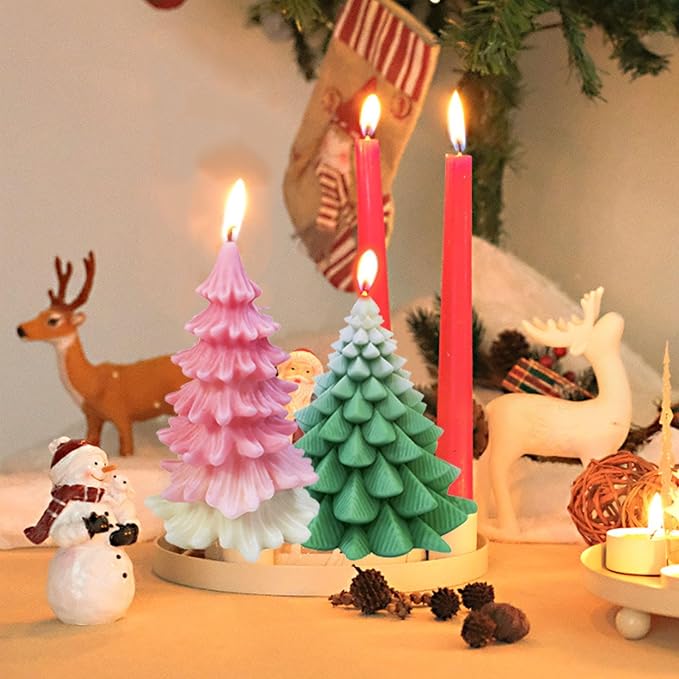 6PCS Christmas Candle Molds - Pine Cone/Snowman Shapes, Resin & Wax Silicone Molds Kit