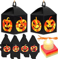 Simgoing 12 Sets Halloween Jack-O-Lantern Crafts with LED Candlelight Jack-o-Lantern Tissue Paper Crafts Kits DIY Pumpkin Suncatchers Lanterns Kits Hanging Spooky Supplies for Halloween Party Decors
