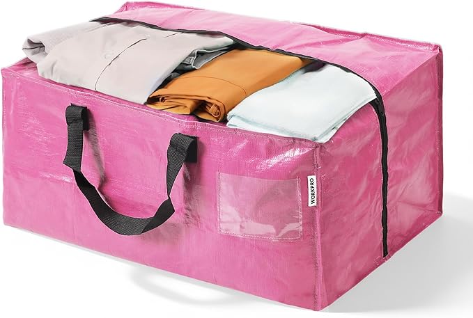 WORKPRO 1 Pack Extra Large Moving Bags with Zippers & Carrying Handles Backpack Straps, Heavy-Duty Storage Tote for Space Saving Moving Storage (Pink)