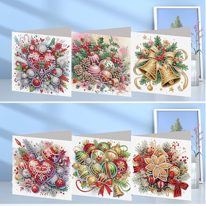 6PCS DIY Christmas Diamond Art Cards with Envelopes, Holiday Greeting Cards Kit for Adults, Festive Christmas Diamond Art Kits for Adults