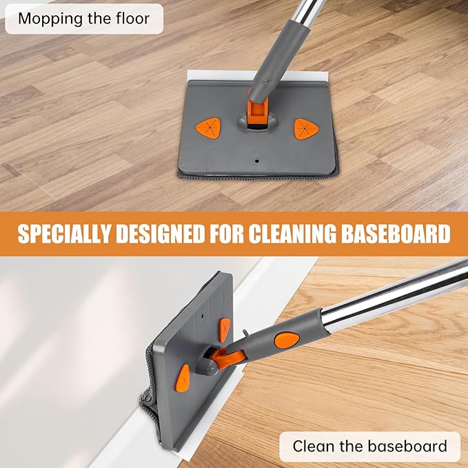 CALBEAU Ceiling Fan Cleaner Duster with 84'' Extension Pole, Baseboard Cleaner Tool with Handle, Reusable Chenille & Microfiber Pads for Dusting Ceiling Fan Baseboard Wall Window Floor