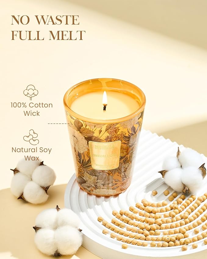 M&SENSE Neroli Noir Soy Candle, 14.1oz 60H Slow Burning, Aromatherapy Candle for Bedroom Elegance Winter Home Decor Housewarming Gifts