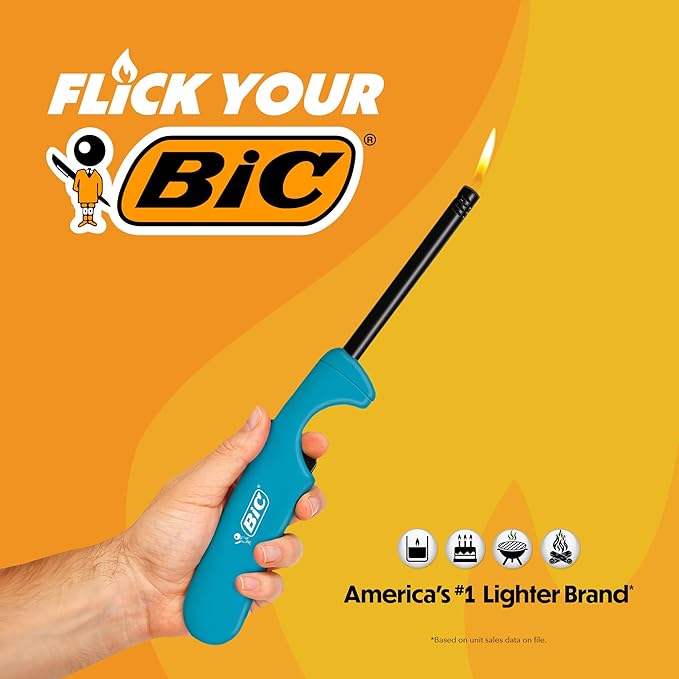 BIC Multi-purpose Lighters, Long Metal Wand for Grills and Fireplaces, Classic Collection, 4-Pack (Colors May Vary)