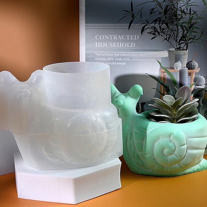 3D Animal Flower Pot Vase Silicone Mold for Resin Plaster Concrete Cement Clay, Succulents Planter Mold Epoxy Resin Kit for DIY Candle Pen Holder Succulent Pot (Snail)