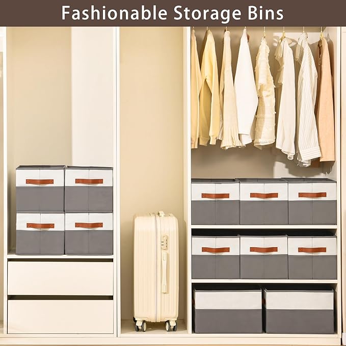 4 Pack Large Storage Bins with Handle,Collapsible Storage Basket for Shelves,Fabric Closet Organizer for Organizing Clothes Blanket,Decorative Dorm Organizers and Storage