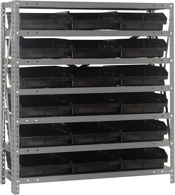 Quantum Storage Systems 1239-109BK Steel Shelving Unit with 4" Shelf Bins, 12" D x 36" W x 39" H, Black