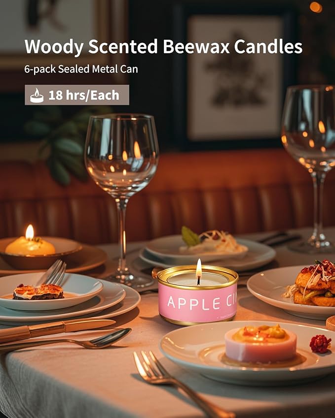 Scented Candles Gift Set, Natural Beeswax Aromatherapy Candles for Valentine's Day, Birthday, Christmas, Holiday Gift Ideas for Women, Small Portable Tin Travel, 6-Pack Variety Luxury Home Scents