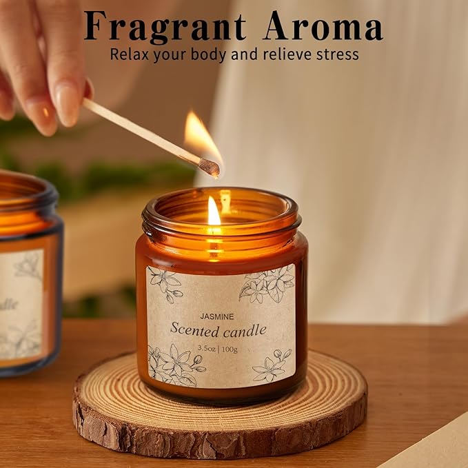 4 Packs Candles for Home Scented, Scented Candles Gifts for Women, Natural Soy Wax Amber Jar Candle, Long Lasting Aromatherapy Candle Gift Set for Birthday Valentine's Day Mother's Day