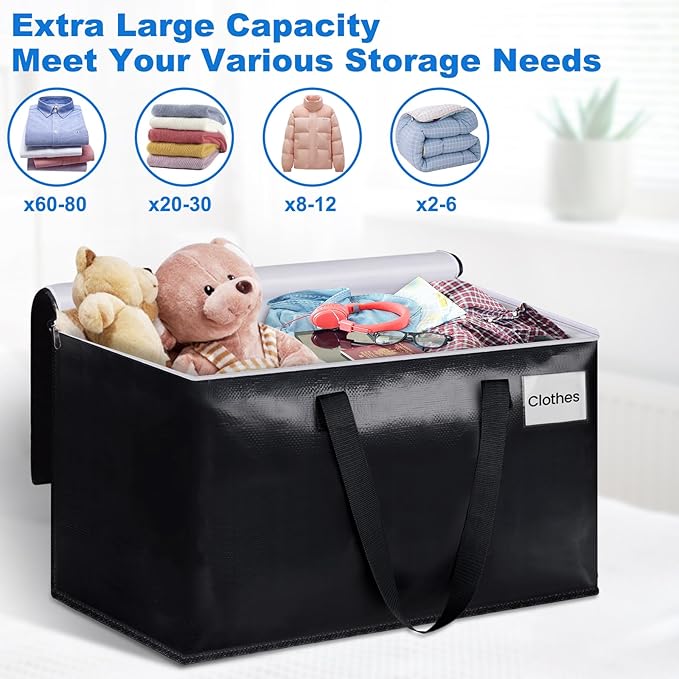 StorageRight Large Moving Bags Heavy Duty Storage Totes for Storage,Packing & Moving Collapsible Moving Supplies with Large Capacity, Reinforced Zippers and Handles, 100L, 4 Packs