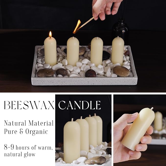 30 Pack Natural Thin Beeswax Pillar Candles - 1.3 inch Wide Dripless Bees Wax Candles, Smokeless Clean Burning for Home, Meditation, Relaxation, Emergency & Power Outages (Off White Beeswax)