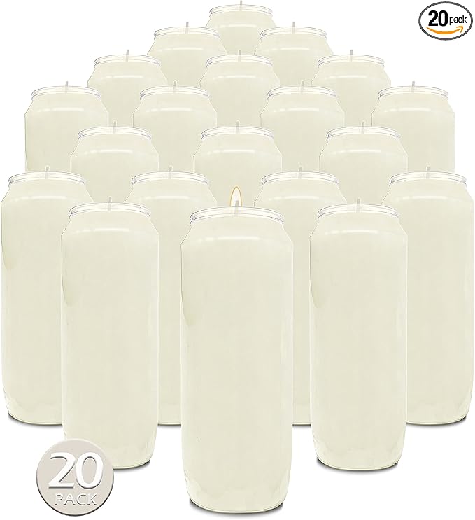 Hyoola 9 Day Prayer Candles 7 inch Tall Pillar Candles for Religious, Memorial, Party Decor, Vigil and Emergency Use - Vegetable Oil Wax in Plastic Jar Container, White (Pack of 20)