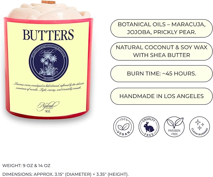 Body Oil Massage Candle | Melts into Skin Softening Warm Massage Oil - Natural Wood Wick - Soy & Coconut Wax – Warm Vanilla & Shea Butter with Almond Notes - Self Care Gift (Butters 9oz)