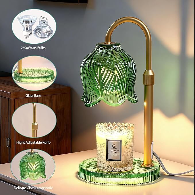 Candle Warmer Lamp with Timer, Valentine's Day Gifts Birthday Gifts for Women Mom, Height Adjustable Wax Melts Warmer, House Warming Gifts New Home, Dimmable Candle Warmer for Jar Candles with 2 Bulbs