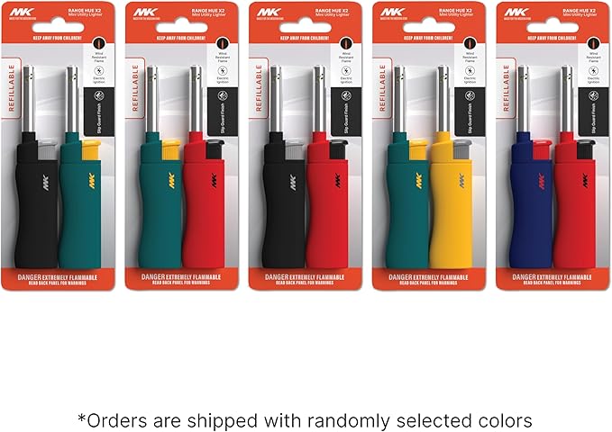 MK 4PCS Candle Lighters with Refillable, Windproof Flame, Ideal for Candle, BBQ Lighter, Random Color (Hue-4PC)