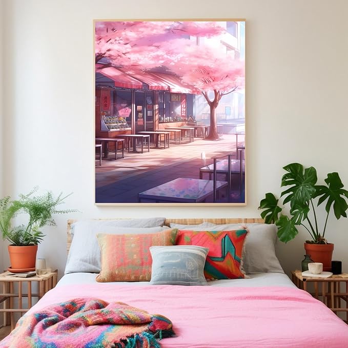 GUAIEUW DIY 5D Round Diamond Spring Cherry Blossom Diamond Painting Kits - Full Diamond Crystal Art Kit for Adults, Suitable for Modern Taste Home Decor Gifts 8x12 Inch