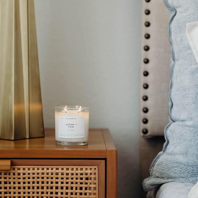 Calyan Wax Co. Aspen & Fog 2 Wick Scented Candle - 37 Hour Burn - Luxury Non Toxic Soy Wax Candles - Long Lasting Large Glass Jar Candle for Home - 8.8oz