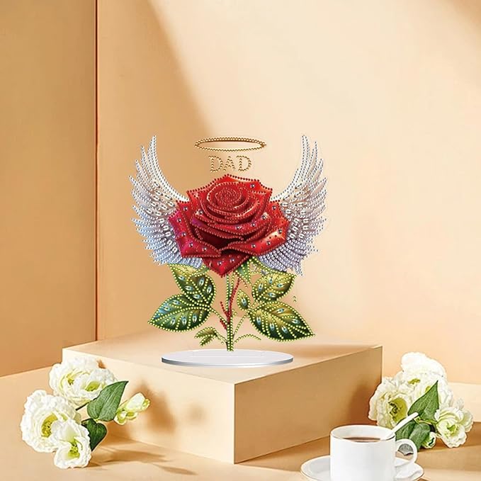ARTopet DIY Diamond Desktop Ornament PET Irregular Shape Special Shaped Crystal Double Sided Pattern Single Sided Drill Diamond Art Painting Tabletop Home Ornaments Decor-Father's Day Roses