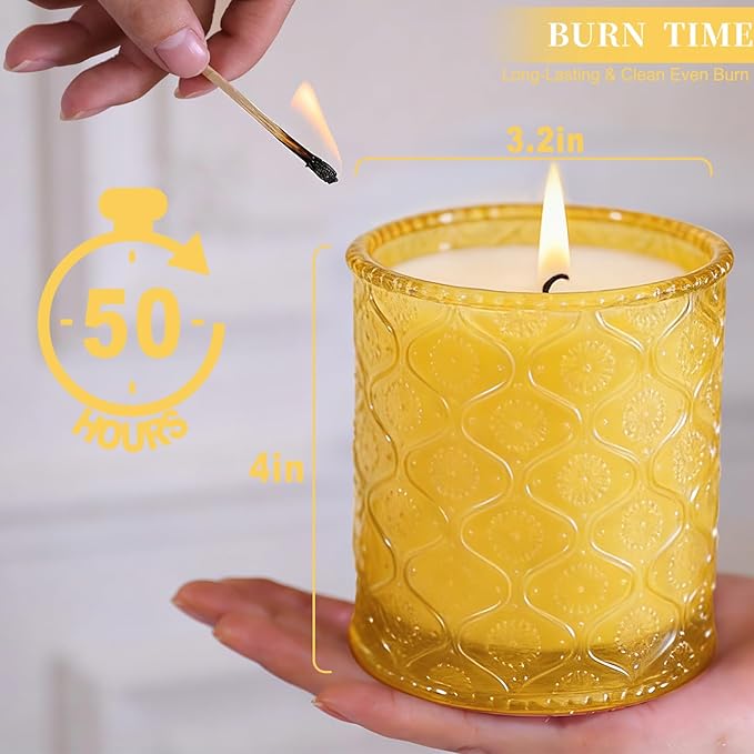 Sandalwood Fig Amber Scented Candles for Mother's Day, Natural Soy Wax Jar Candle in Glass 45 Hours Clean Burn, Gift-Ready for Hosts & Gatherings Elegant Home Décor