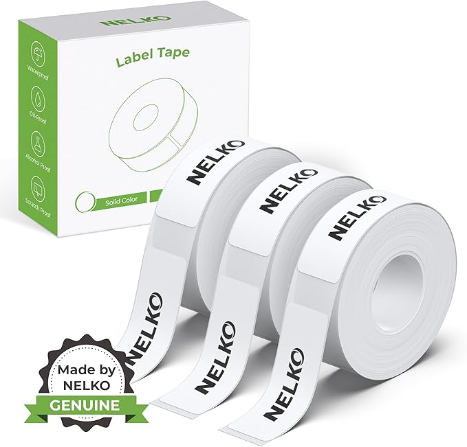 NELKO Genuine P21 Label Maker Tape, Adapted Label Print Paper, 14x40mm (0.55"x1.57"), Standard Laminated Office Labeling Tape Replacement, Multipurpose of P21, 180 Labels/Roll, 3-Roll, White