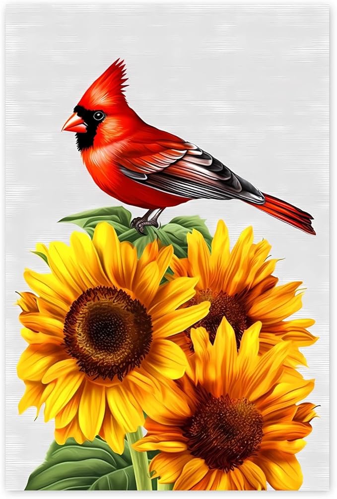 GUAIEUW Sunflower Red Bird Diamond Painting Kit for Adults, Full Round Diamond Cardinal Bird 5D Diamond Painting DIY Art Crafts for Winter Home Wall Decor Holiday Gift 20x24 Inch