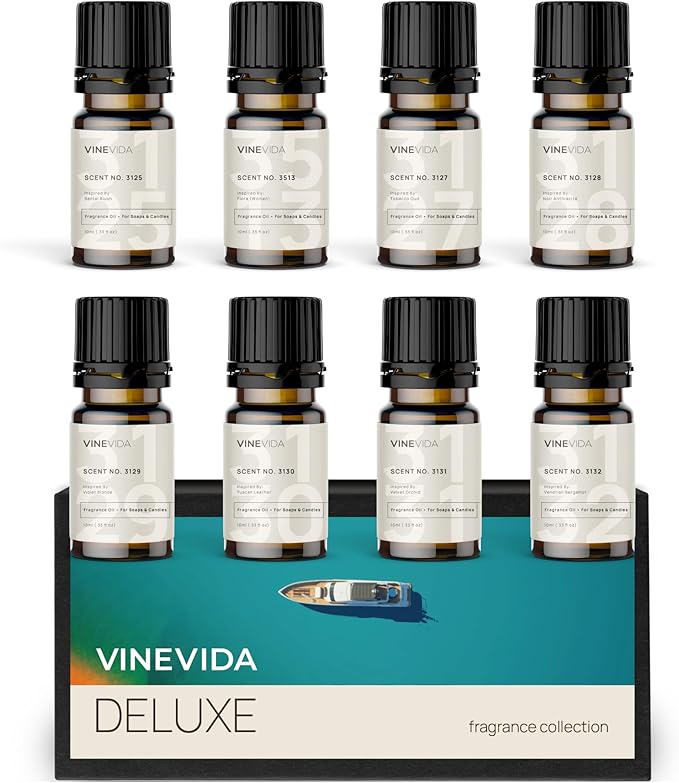 VINEVIDA [Set of 8] Deluxe Scents for Candle Making, Made in USA Candle Fragrance Oil, Soap Making Essential Oils, Diffuser Oil Scents