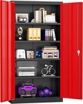 Superday Metal Storage Cabinets, 72" Storage Cabinet with Locking Door, Tall Garage Cabinet with 2 Doors and 4 Adjustable Shelves for Home Office, Classroom, Easy Assemble(Black Red)