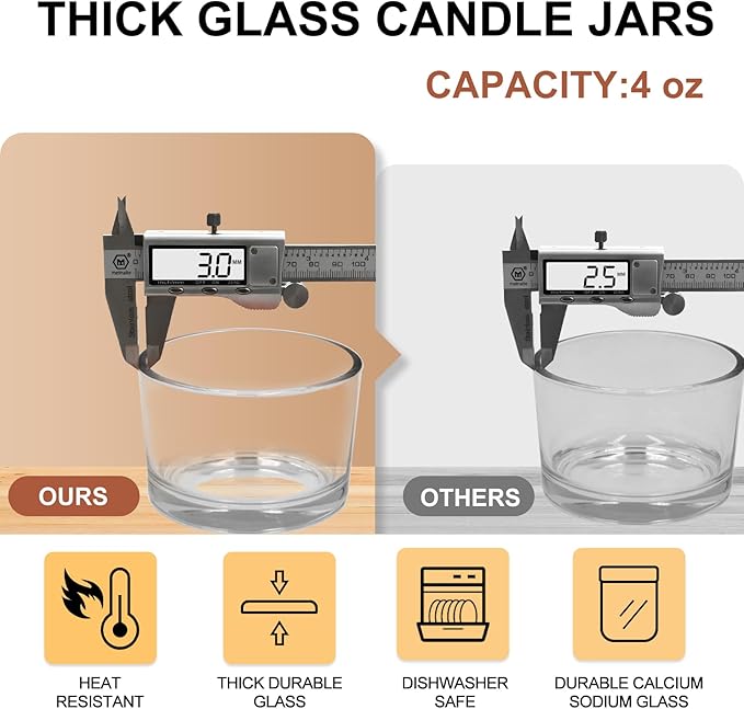 SHOWIN Thick Candle Jars for Making Candles 16 Pcs, 4 OZ Empty Jars with Wood Lids for Candle Making, Sample Container - Dishwasher Safe,Clear
