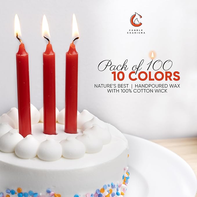 Candle Charisma 100 Red Spell Candles - 4" Unscented Paraffin Chime Candles, Smokeless & Dripless, Colored Candles, 1.5 Hours Burn Time 0.4" Thick Taper Candles for Rituals,Birthdays and Parties