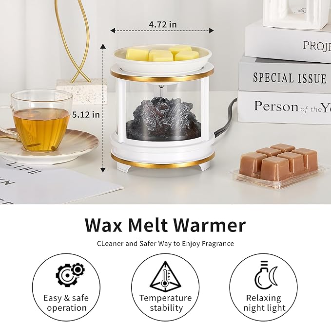 MOAFINA White Campfire Wax Melt Warmer with Timer, 3D LED Flameless Electric Wax Warmer, 4-in-1 Fragrance Warmer for Home Bedroom Office Gifts & Decor