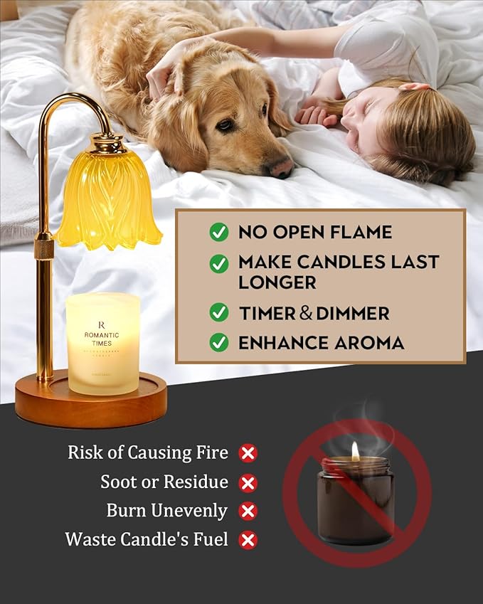 Candle Warmer Lamp, Gold Candle Lamp Warmer with Timer & Dimmer with 2 Bulbs, Dimmable, Birthday Gifts for Women Mom, House Warming Gifts New Home Bedroom Decor, Height Adjustable