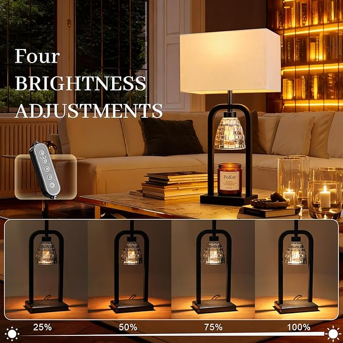 PoKat Lamp Candle Warmer Black, Farmhouse Candle Warmer Lamp with Timer Dimmer, Wax Light Warming Table Lamp for Jar Candles, Bedside Lamp for House Warming Home Decor Living Room, Bulb Included