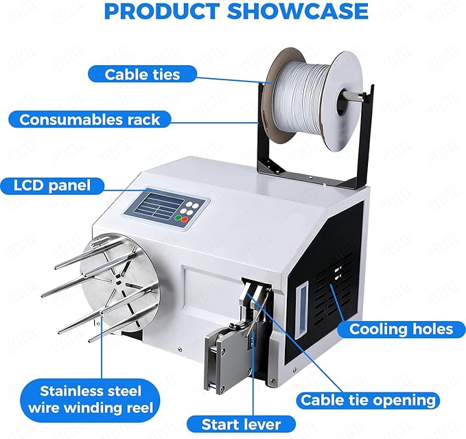 Automatic Twist Tie Machine, Multi-Functional Bag Closure Bundling Tool with 300m Premium Twisted Bands, 5-30mm Precision Tying Range, Automatic Tying and Cutting Functions.(Bind+Wind)