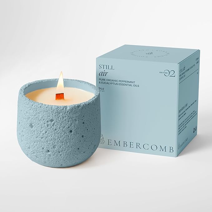 Still Air, Beeswax Coconut Organic Clean-Burning Candle | Serene Aromatherapy Peppermint & Eucalyptus | Minimal Spa Calm | Non-Toxic Luxury Home Fragrance | Wood Wick, 9oz