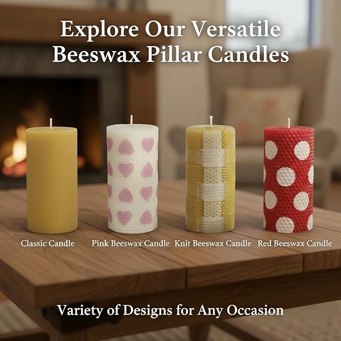 Natural Beeswax Pillar Candles 2 Packs, Non Toxic Beeswax Candles 70 Hours Long Burning, Organic Emergency Bees Wax Candles for Home, Paryer, Parties, Unscented Dripless Smokeless Candles, 2x4in