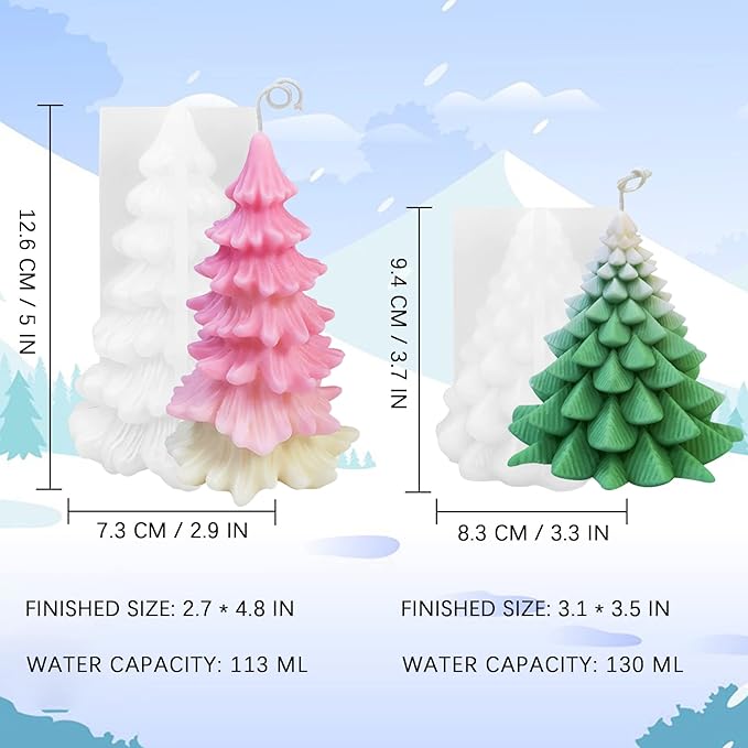 2 Pcs 3D Christmas Tree Shape Resin Casting Silicone Mold for DIY Xmas Decoration Aromatherapy Candles Wax Plaster Polymer Clay