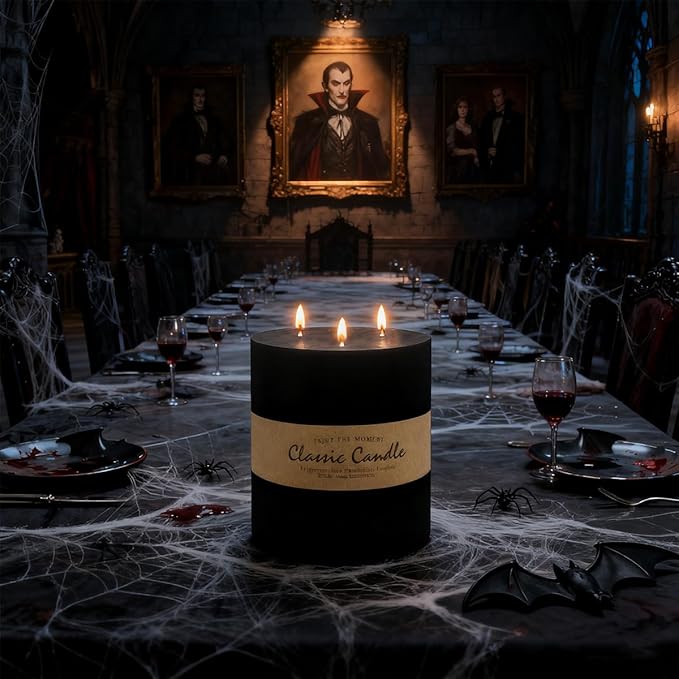 Large 3-Wick Black Pillar Candle - 6x6 Inch Dripless & Smokeless Unscented Fat Candle, 120 Hour Long Burning Hand-Made Thick Candle