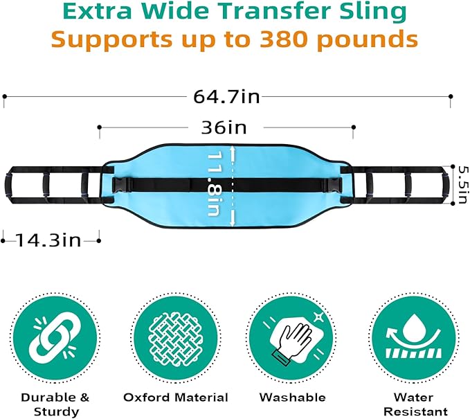 Transfer Sling, Gait Belt Transfer Belt with Padded Handles for Patient Lift Assist & Mobility Standing - Safely Move Elderly and Disabled from Bed and Wheelchair